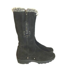Aquatalia Womens Black Suede Boots Faux Fur Lining Size 7 Side Zip Winter Boots